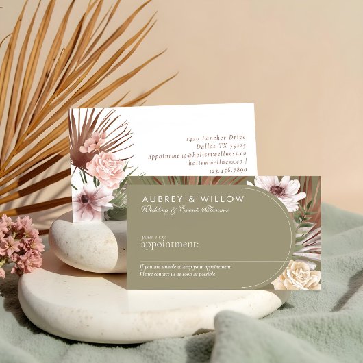 シックモダンボヘミアン水カラー花模様フォトアーチ 予約カード