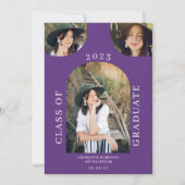 シックモダンボホアームパープル4写真卒業 招待状 (正面)