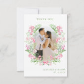 シックモダンボホピンクフローラ結婚の写真 サンキューカード (正面)