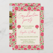 シックモダンボホピンク牡丹卒業パーティー 招待状 (正面/裏面)