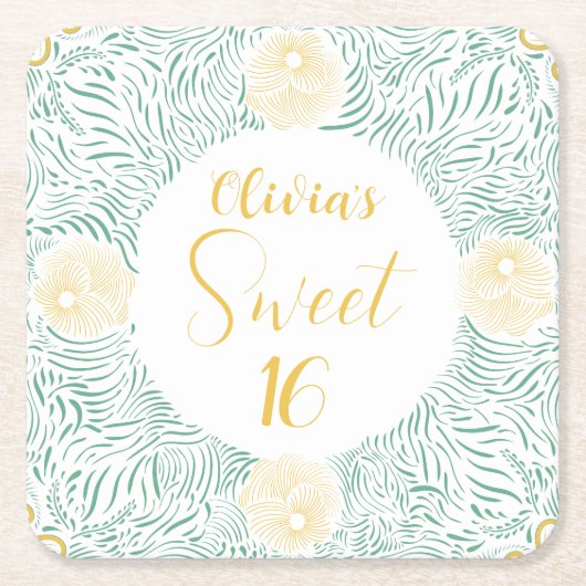 シックモダンボホフローラスウィート16バースデーパーティー スクエアペーパーコースター (正面)