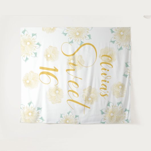 シックモダンボホフローラスウィート16バースデーパーティー タペストリー (正面(横))