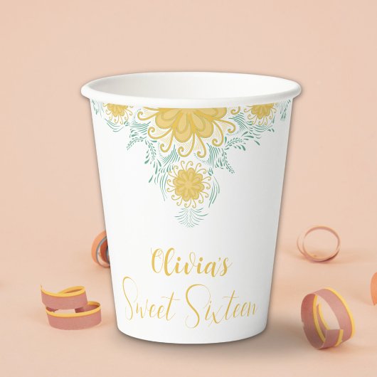 シックモダンボホフローラスウィート16バースデーパーティー 紙コップ