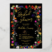 シックモダンボホブライト野生の花ブライダルシャワー 箔招待状 (正面)