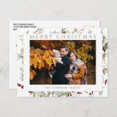 シックモダンボホワイルドフラワーメリークリスマス ポストカード (正面/裏面)