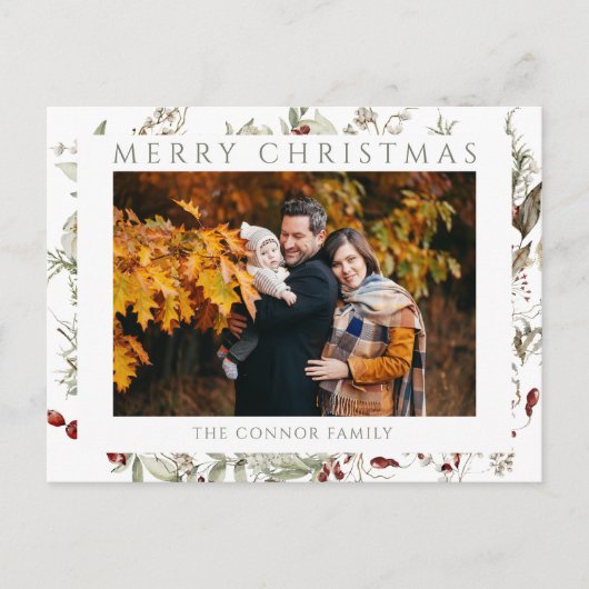 シックモダンボホワイルドフラワーメリークリスマス ポストカード (正面)