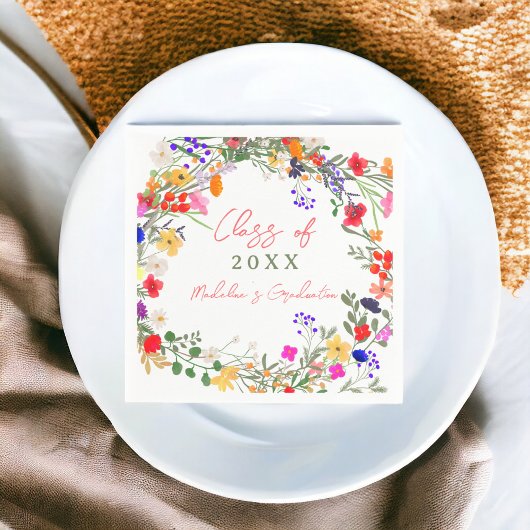 シックモダンボホワイルドフラワー卒業 スタンダードカクテルナプキン