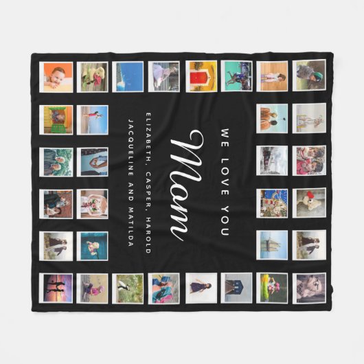 シックモダンマザーズの日フォトコラージュブラックフリース フリースブランケット (正面(横))
