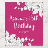 シックモダンマゼンタホワイトフローラ15誕生日 ワインラベル (シングルラベル)