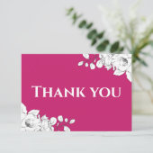 シックモダンマゼンタホワイトフローラ サンキューカード (スタンド正面)