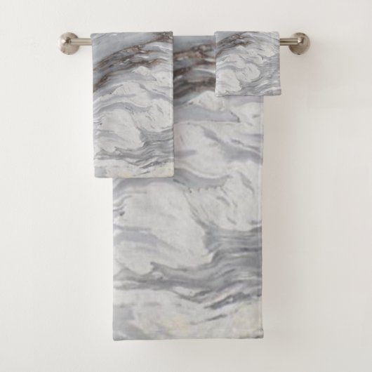 シックモダンミニマシンプルリスト白い灰色の大理石 バスタオルセット (インサイチュ)