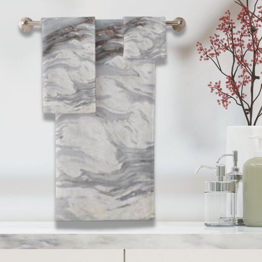 シックモダンミニマシンプルリスト白い灰色の大理石 バスタオルセット