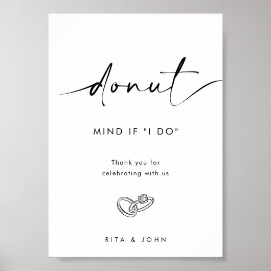 シックモダンミニマリストデュオ結婚ンバーのケーキサイン ポスター (正面)