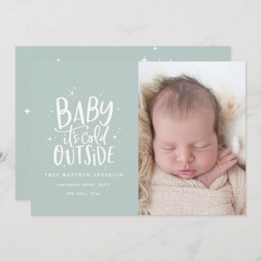 シックモダンミニマルなクリスマス誕生発表 セーブザデート (正面/裏面)