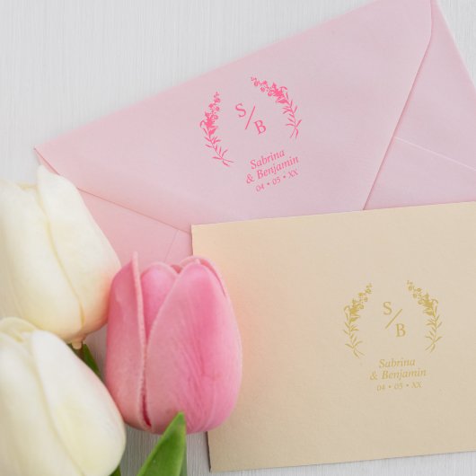 シックモダンミニマルイニシャルの小枝と花 ラバースタンプ