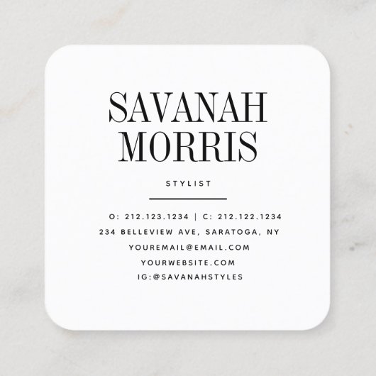シックモダンミニマルシンプルプロフェッショナル写真 スクエア名刺 (裏面)