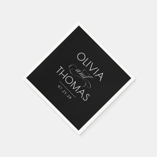 シックモダンミニマルタイポグラフィブラック結婚ズ スタンダードカクテルナプキン (角)