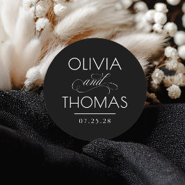 シックモダンミニマルタイポグラフィブラック結婚ズ ラウンドシール