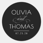 シックモダンミニマルタイポグラフィブラック結婚ズ ラウンドシール (正面)