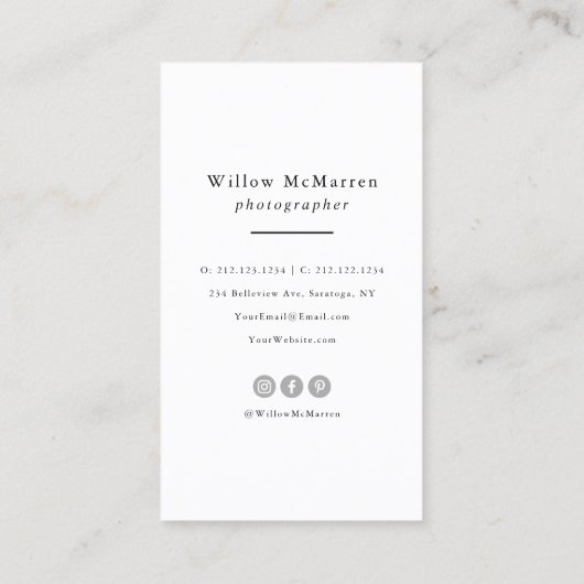 シックモダンミニマルタイポグラフィ写真 名刺 (裏面)