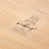 シックモダンミニマルハート結婚タイポグラフィ アクリル招待状 (レイダウン)