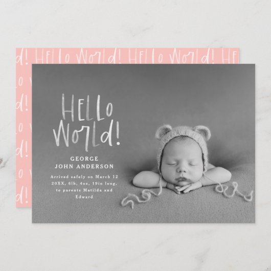 シックモダンミニマルピンクのタイポグラフィ写真 案内状 (正面/裏面)