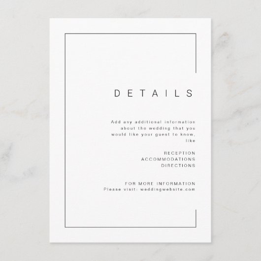 シックモダンミニマル写真の結婚詳細 エンクロージャーカード (正面)
