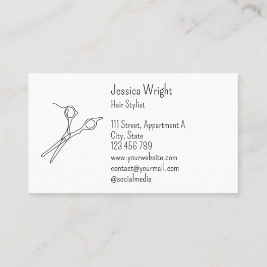 シックモダンミニマル美容師はさみ線 名刺 (裏面)