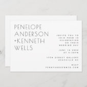 シックモダンミニマ結婚リストの白い水平 招待状 (正面/裏面)