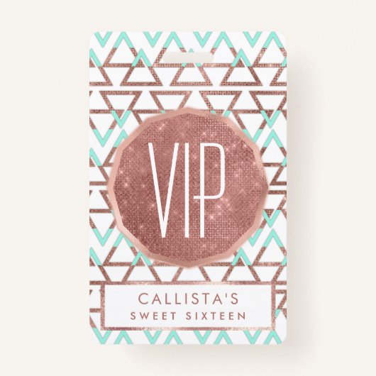 シックモダンミントグリーンバラ金ゴールドグリッター三角形 バッジ (正面)