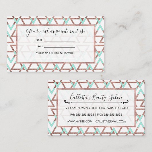 シックモダンミントグリーンバラ金ゴールドグリッター三角形 予約カード (正面/裏面)