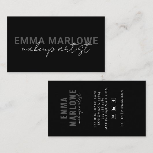 シックモダンメイクアップアーティストブラック 名刺 (正面/裏面)