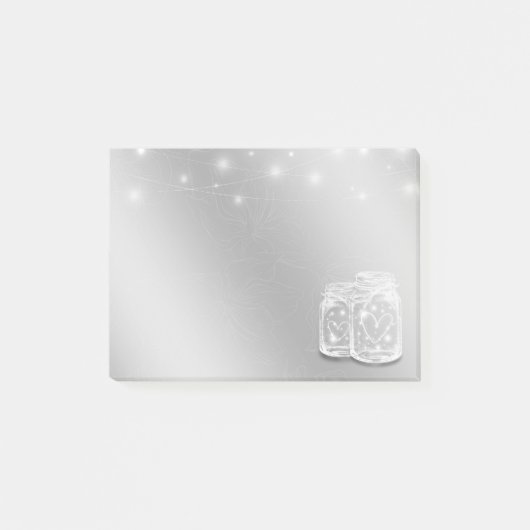 シックモダンメイスンジャースリングライトシルバーフラワー ポストイット (正面)