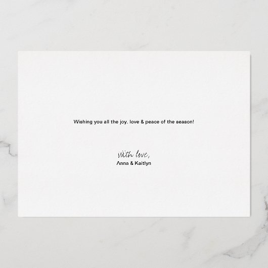 シックモダンメリークリスマスフォトネイビーブルー 箔シーズンカード (裏面)