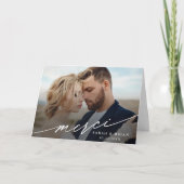 シックモダンメルシースクリプト2写真結婚の折り畳み サンキューカード (正面)
