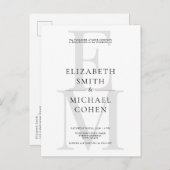シックモダンモノグラムイニシャル白黒結婚ズ インビテーションポストカード (正面/裏面)
