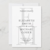 シックモダンモノグラムイニシャル白黒結婚ズ 招待状 (正面)