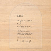 シックモダンモノグラムシンプル結婚アルチ素朴ーズ アクリル招待状 (正面)