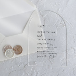 シックモダンモノグラムシンプル結婚アルチ素朴ーズ アクリル招待状