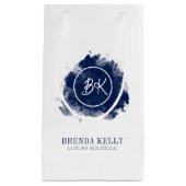 シックモダンモノグラムネイビー&ホワイトQRコードビジネス スモールペーパーバッグ (正面)