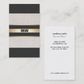 シックモダンモノグラムブラックと金ゴールドストライプ 名刺 (正面/裏面)