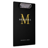 シックモダンモノグラムブラック金ゴールドイニシャル名 クリップボード (右)