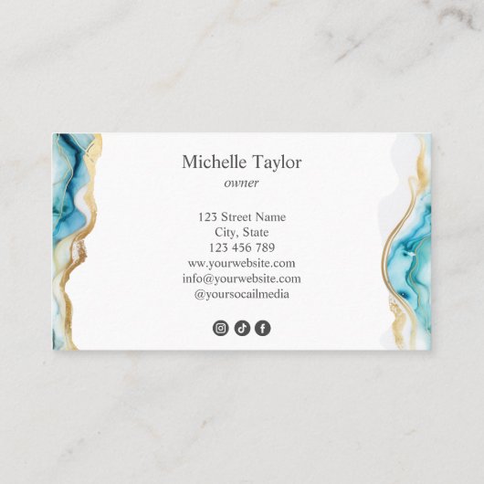 シックモダンモノグラムブルー金ゴールド美しいソーシャルメディア 名刺 (裏面)