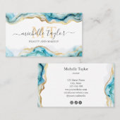 シックモダンモノグラムブルー金ゴールド美しいソーシャルメディア 名刺 (正面/裏面)