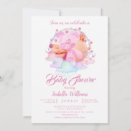 シックモダンユニコーン水の色の女の子ベビーシャワー 招待状 (正面)