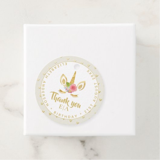 シックモダンユニコーン顔金ゴールドありがとうお名前 フェイバータグ (インサイチュ)