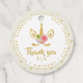 シックモダンユニコーン顔金ゴールドありがとうお名前 フェイバータグ (正面)