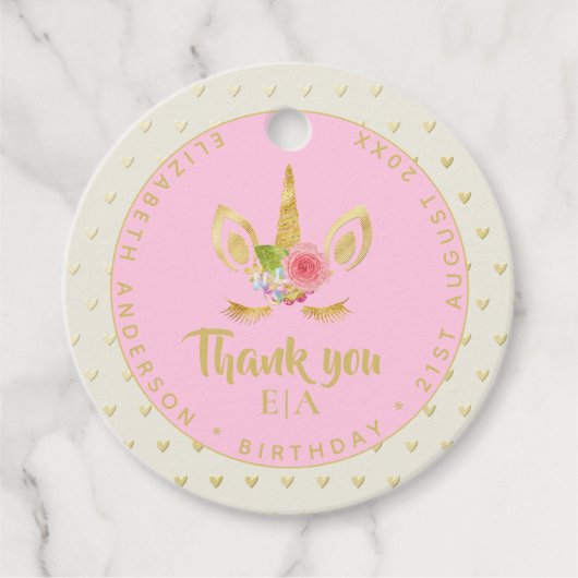 シックモダンユニコーン顔金ゴールドありがとうお名前 フェイバータグ (正面)