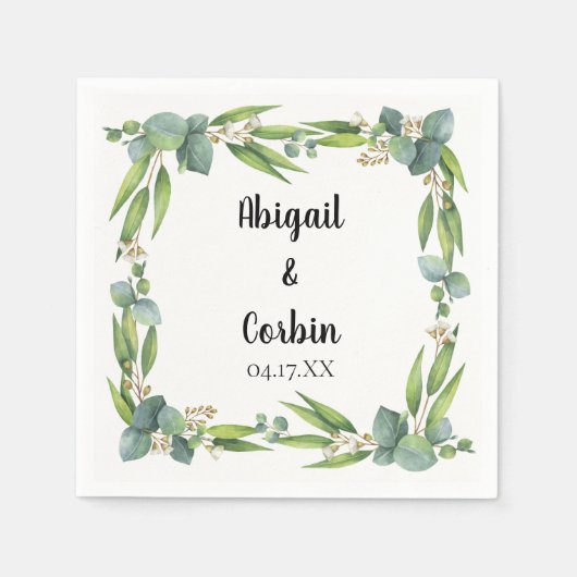 シックモダンユーカリプタスフレパーソナライズされたーム スタンダードカクテルナプキン (正面)