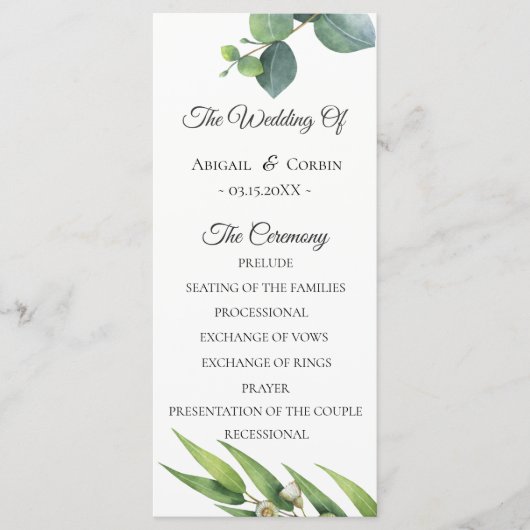 シックモダンユーカリプトゥス葉結婚式 プログラム (正面)